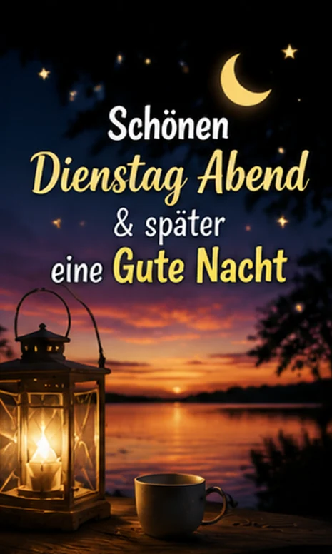 Schönen Dienstag Abend & Gute Nacht Grüße mit Laterne am See