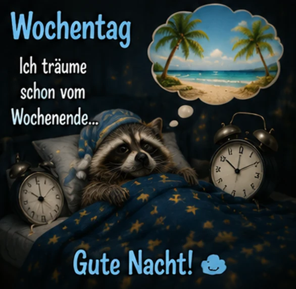 Wochentag Ich träume schon vom Wochenende Gute Nacht Bilder Neu