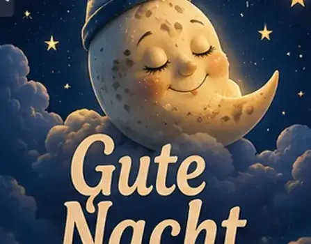 herzliche gute nacht wuensche bilder mit einem laechelnden mond im wolkenmeer unter einem funkelnden sternenhimmel