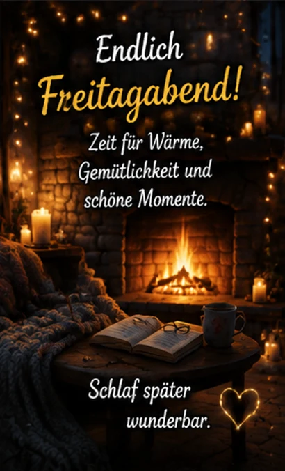 Gemütliche Grüße zum Freitagabend am Kamin
