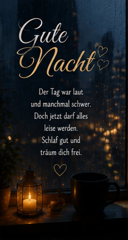 Gute Nacht Bilder bei Regen und Gemütlichkeit