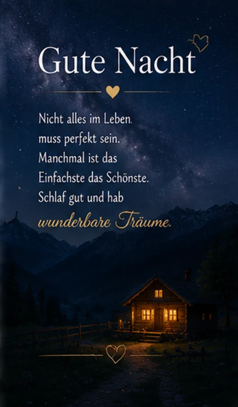 Gute Nacht Bilder mit Bergen und Sternenhimmel