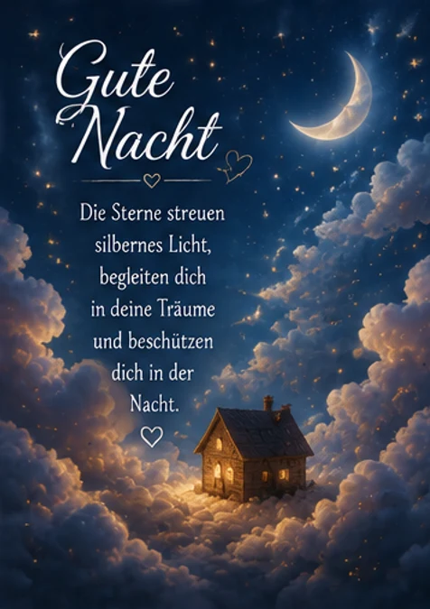Gute Nacht Bilder mit Wolken und Mond