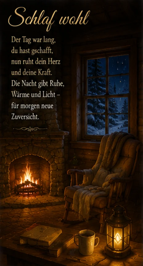 Gute Nacht Gedicht am brennenden Kamin feuer