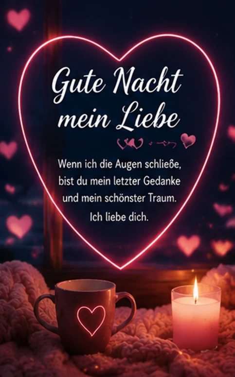 Gute Nacht meine Liebe Gedicht mit Herzschimmer