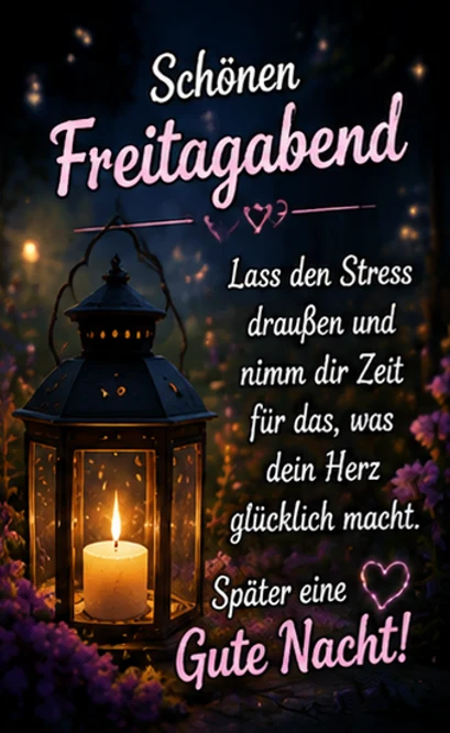 Herzliche Freitagabend Grüße mit Laterne und Blumen