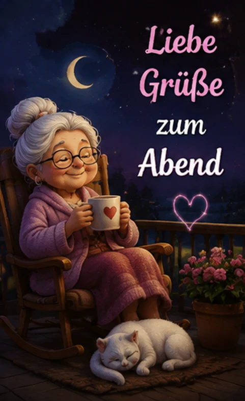 Liebevolle Abendgrüße mit Oma und Katze