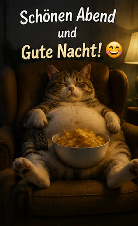 Lustige Abendgrüße mit entspannter Katz