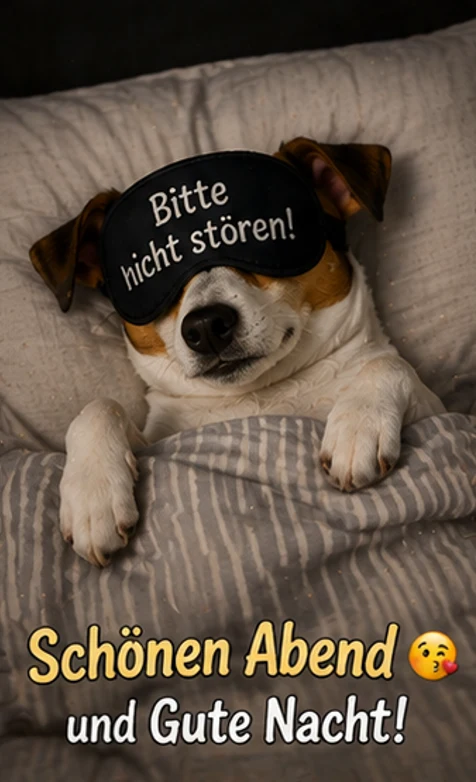Lustige Gute Nacht Grüße mit schlafendem Hund