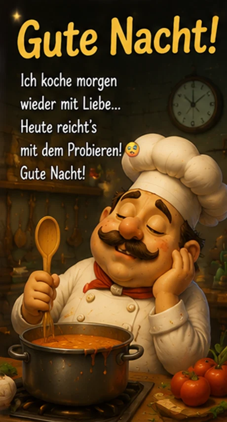 Müder Koch am Herd mit einem Gedicht kombiniert