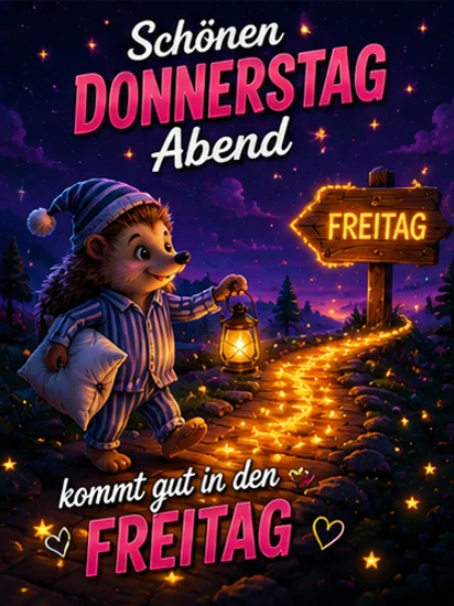 Schönen Donnerstag Abend, kommt gut in den Freitag Bild Spruch gratis