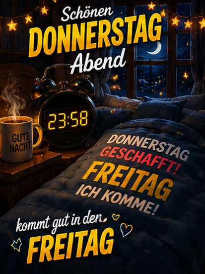 Schönen Donnerstag Abend, kommt gut in den Freitag Bild zum Teilen gratis
