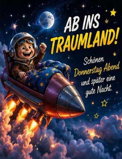 Schönen Donnerstag Abend und später eine Gute Nacht Bilder mit Rakete