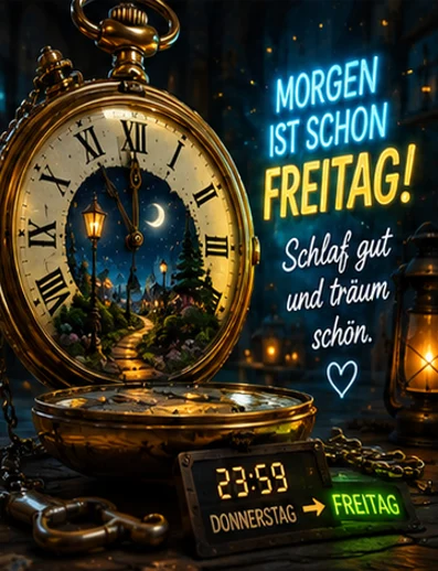 Schönen Donnerstag Abend und später eine Gute Nacht Bilder mit Uhr