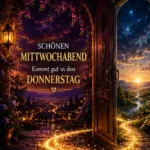 Sucht ihr Bilder für einen schönen Mittwoch Abend? Kommt gut in den Donnerstag mit dieser magischen Grußkarte. Jetzt kostenlos für WhatsApp downloaden!