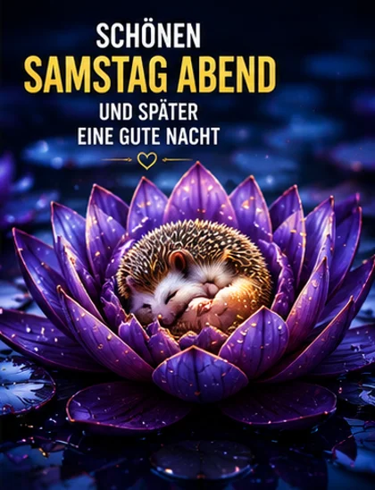 Schönen Samstag Abend und später eine Gute Nacht Igel Lotus Bild