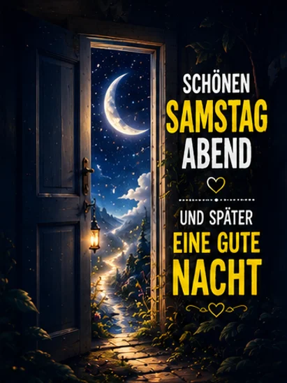 Schönen Samstag Abend und später eine Gute Nacht Tür Mond Bild