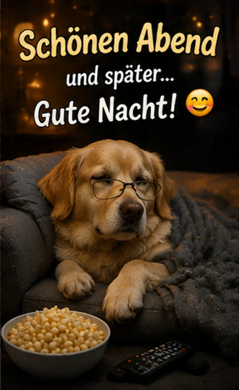 Süße Abendgrüße mit gemütlichem Hund