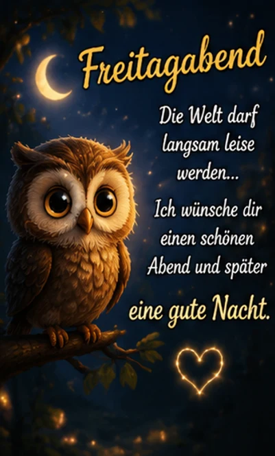 Süße Freitagabend Grüße mit einer Eule