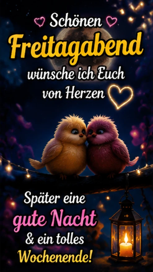 Süße Freitagabend Grüße mit kleinen Vögeln