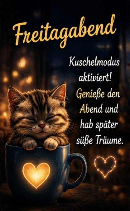Süße Freitagabend Grüße mit kleiner Katze