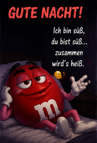 Verrückt witzige Gute Nacht Bilder mit rotem MM Charakter