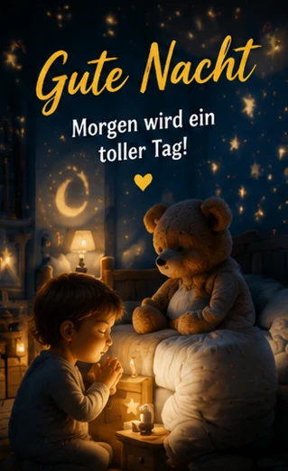 WhatsApp Gute Nacht Bilder mit Kind und Teddybär