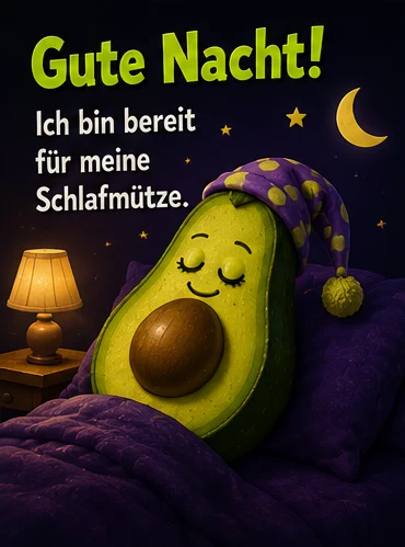 Witzig lustige Gute Nacht Bilder für WhatsApp mit Avocado
