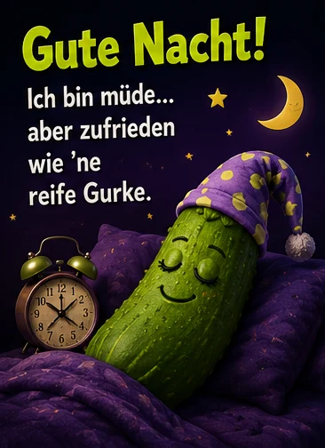Witzig lustige Gute Nacht Bilder für WhatsApp mit Gurke