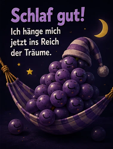 Witzig lustige Gute Nacht Bilder für WhatsApp mit Weintrauben