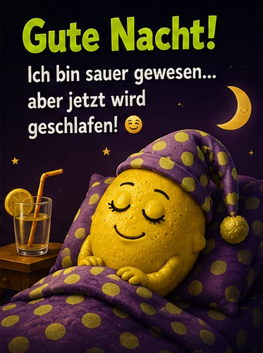 Witzig lustige Gute Nacht Bilder für WhatsApp mit Zitrone